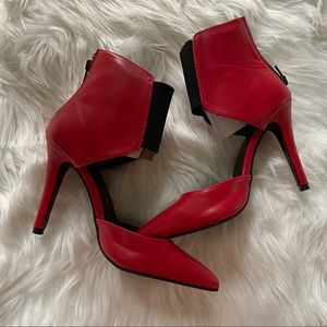 Red and black ankle cuff heels